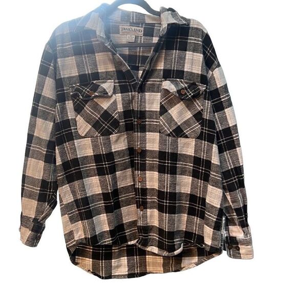 Trail's End Men's Black and White Plaid Button-Up Shirt Size Large - Picture 2 of 13